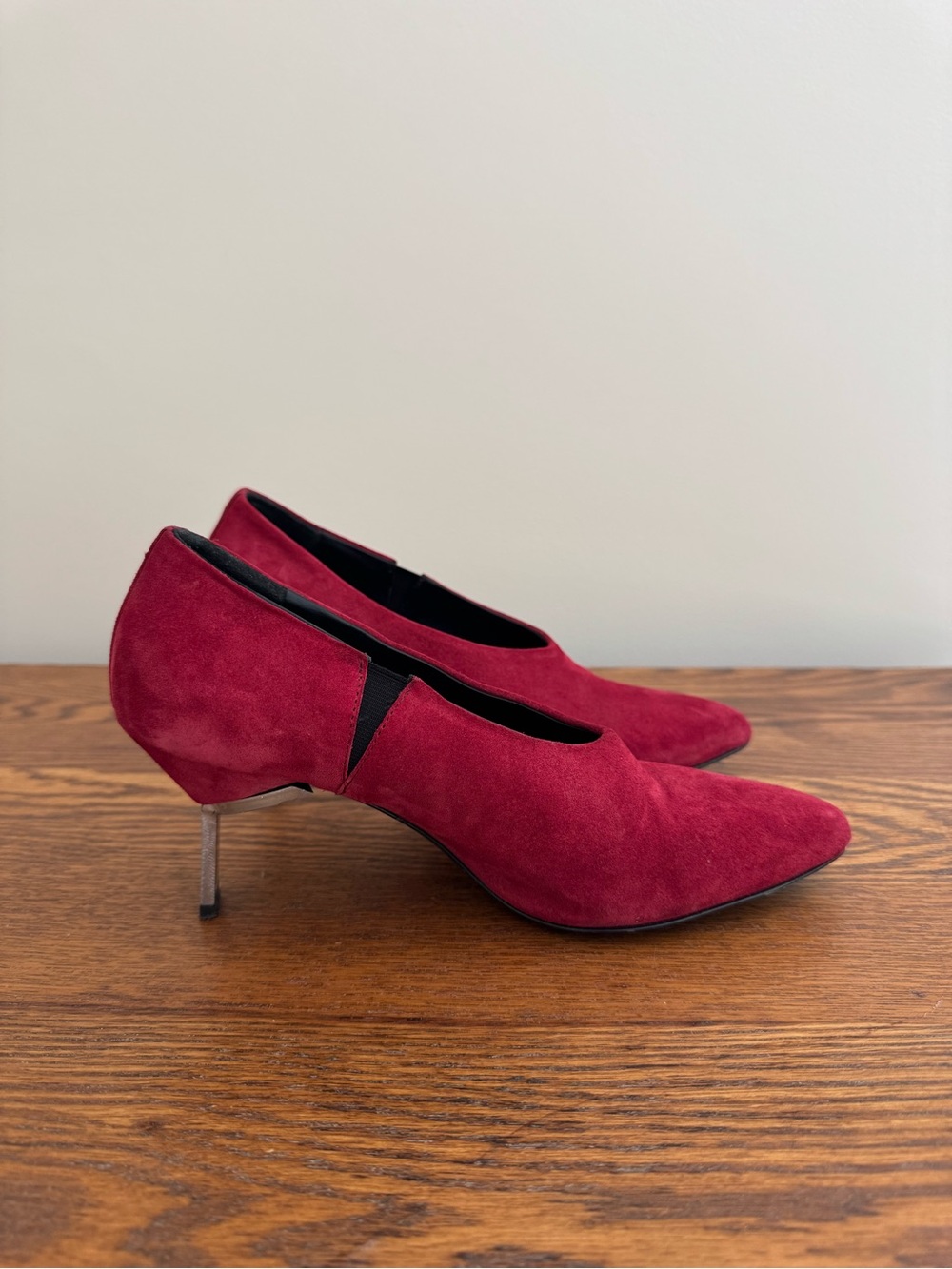 Deep Red Suede Pointed-Toe Heels